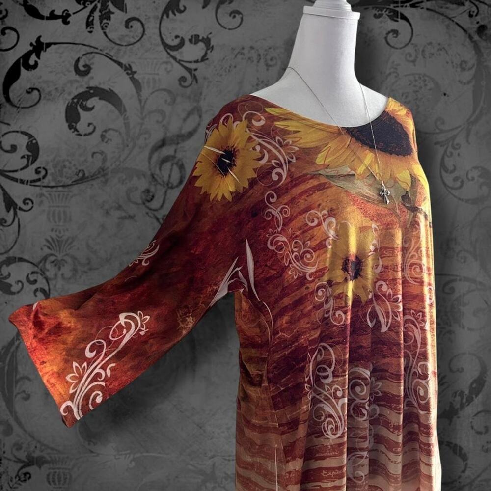 sunset ombre amber striped faded bold sunflower print boho grunge whimsical top